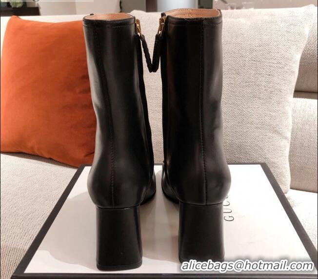 Good Quality Gucci Calfskin Ankle Boot With Horsebit and 7.5cm Heel 012281 Black 2021