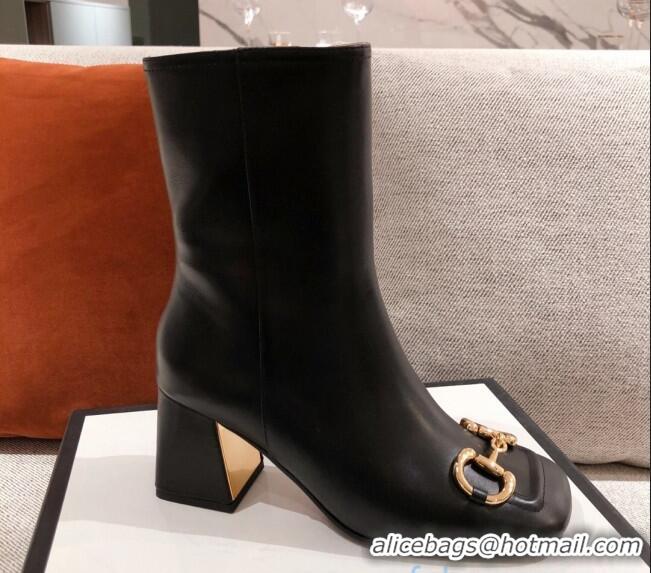 Good Quality Gucci Calfskin Ankle Boot With Horsebit and 7.5cm Heel 012281 Black 2021