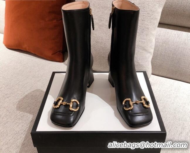 Good Quality Gucci Calfskin Ankle Boot With Horsebit and 7.5cm Heel 012281 Black 2021