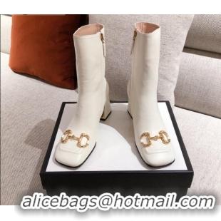 Affordable Price Gucci Calfskin Ankle Boot With Horsebit and 7.5cm Heel 012281 White 2021