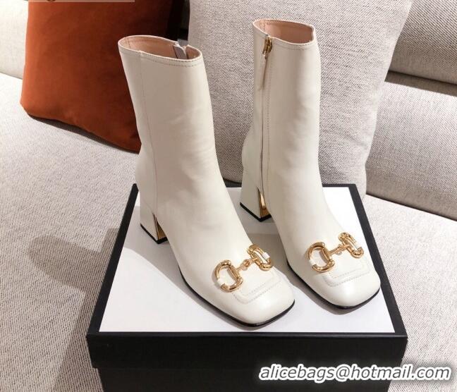 Affordable Price Gucci Calfskin Ankle Boot With Horsebit and 7.5cm Heel 012281 White 2021