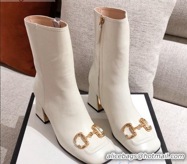 Affordable Price Gucci Calfskin Ankle Boot With Horsebit and 7.5cm Heel 012281 White 2021