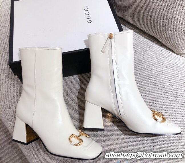 Affordable Price Gucci Calfskin Ankle Boot With Horsebit and 7.5cm Heel 012281 White 2021