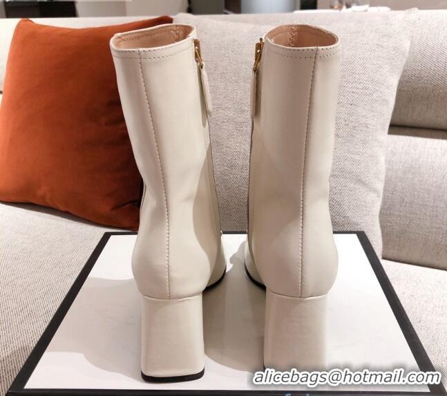 Affordable Price Gucci Calfskin Ankle Boot With Horsebit and 7.5cm Heel 012281 White 2021