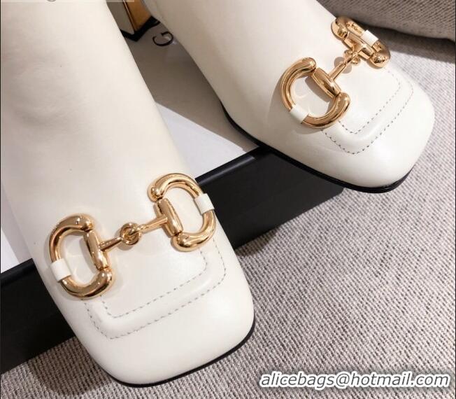 Affordable Price Gucci Calfskin Ankle Boot With Horsebit and 7.5cm Heel 012281 White 2021