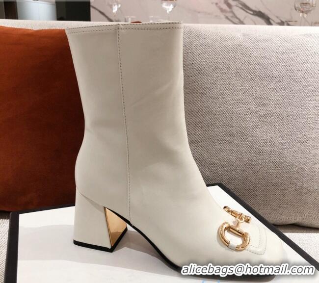 Affordable Price Gucci Calfskin Ankle Boot With Horsebit and 7.5cm Heel 012281 White 2021