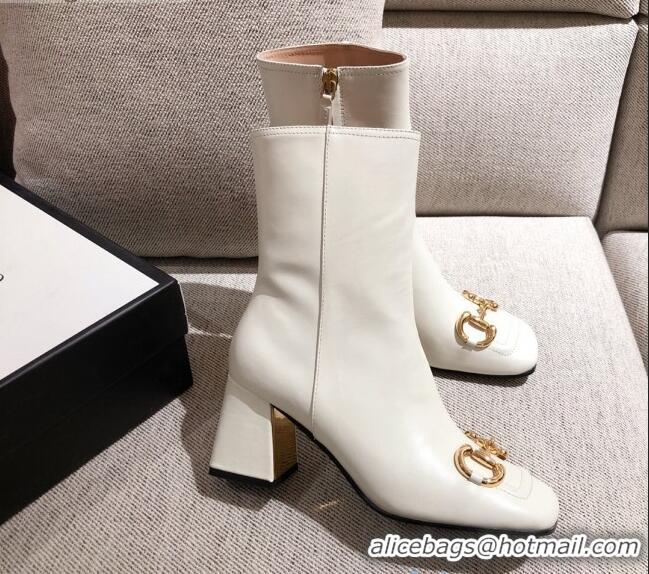 Affordable Price Gucci Calfskin Ankle Boot With Horsebit and 7.5cm Heel 012281 White 2021