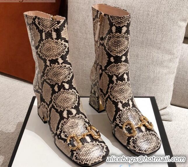 Good Product Gucci Python Print Leather Ankle Boot With Horsebit and 7.5cm Heel 012281 2021