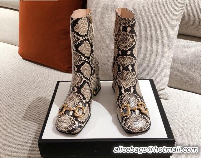 Good Product Gucci Python Print Leather Ankle Boot With Horsebit and 7.5cm Heel 012281 2021