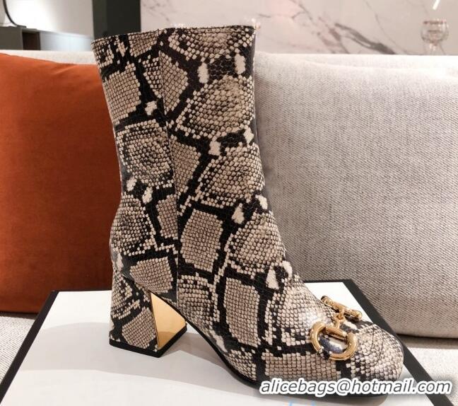 Good Product Gucci Python Print Leather Ankle Boot With Horsebit and 7.5cm Heel 012281 2021