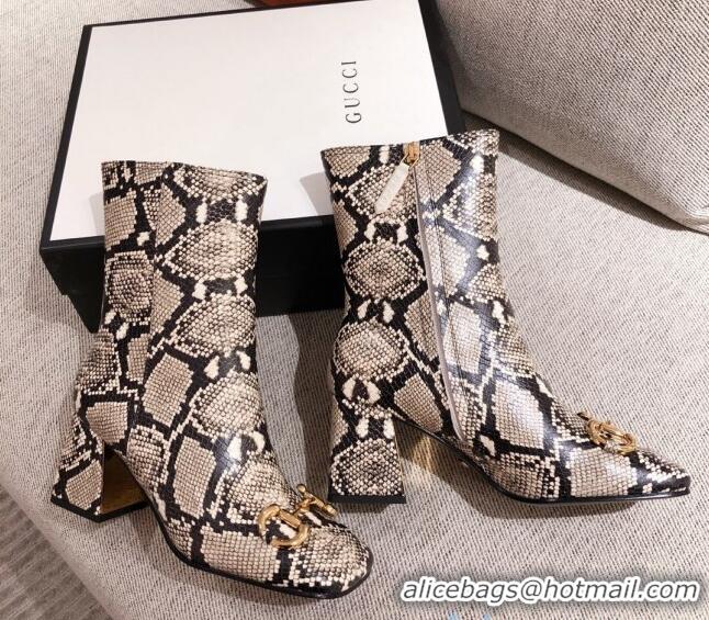 Good Product Gucci Python Print Leather Ankle Boot With Horsebit and 7.5cm Heel 012281 2021