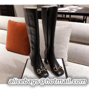 Top Quality Gucci Calfskin Knee-high Boot with Horsebit and 7.5cm Heel 012284 Black