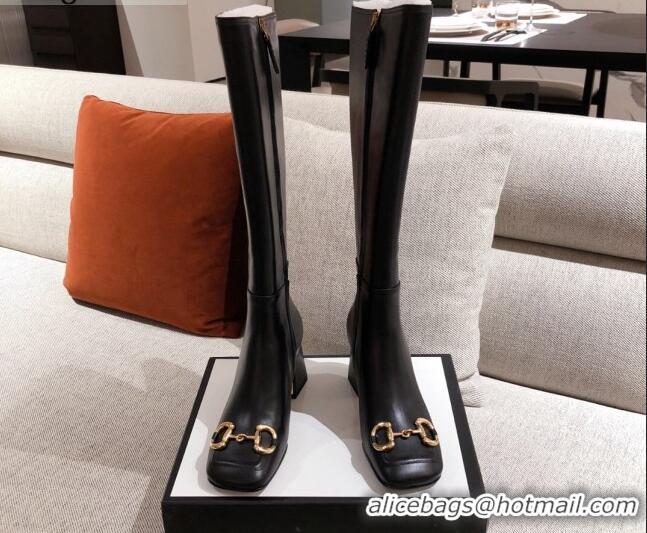 Top Quality Gucci Calfskin Knee-high Boot with Horsebit and 7.5cm Heel 012284 Black