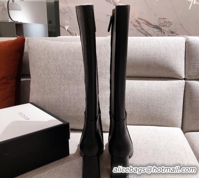 Top Quality Gucci Calfskin Knee-high Boot with Horsebit and 7.5cm Heel 012284 Black