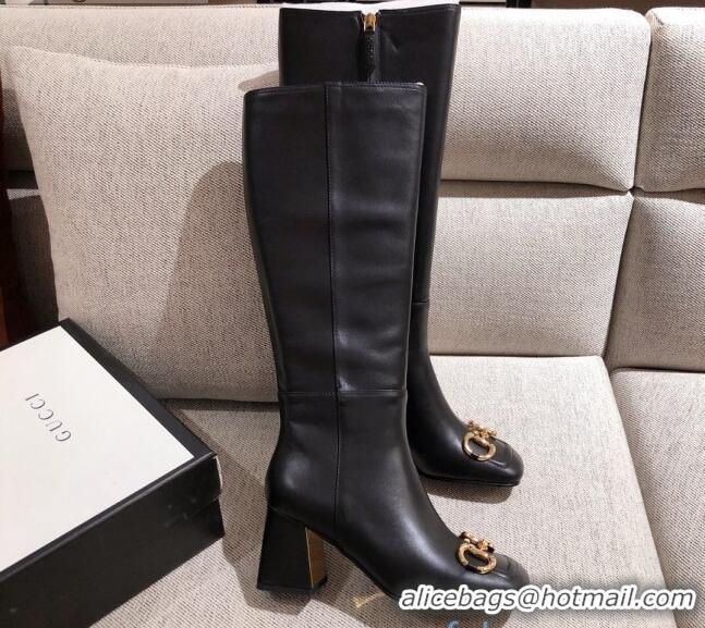 Top Quality Gucci Calfskin Knee-high Boot with Horsebit and 7.5cm Heel 012284 Black