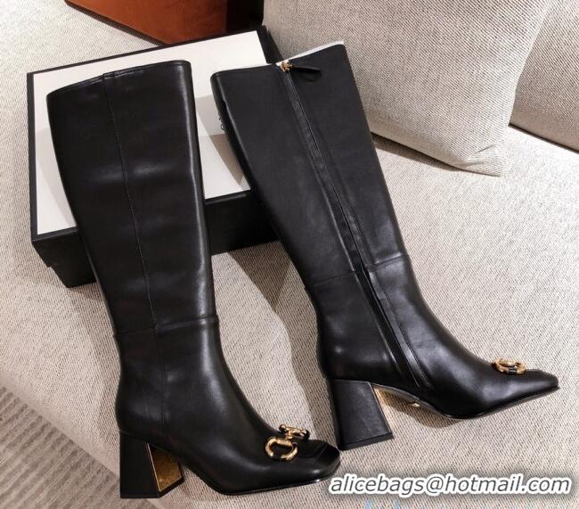 Top Quality Gucci Calfskin Knee-high Boot with Horsebit and 7.5cm Heel 012284 Black