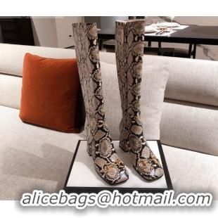 New Style Gucci Python Print Leather Knee-high Boot with Horsebit and 7.5cm Heel 012284