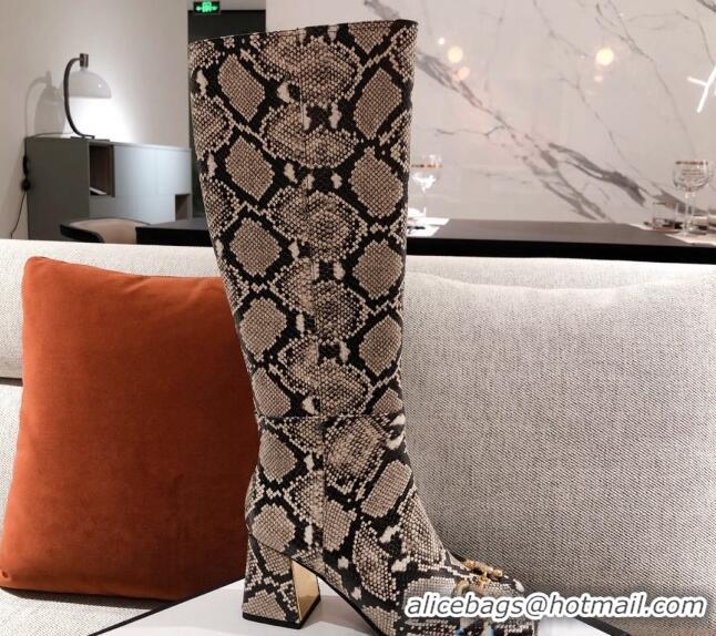 New Style Gucci Python Print Leather Knee-high Boot with Horsebit and 7.5cm Heel 012284