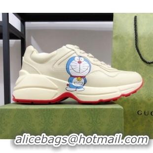 Grade Design Doraemon x Gucci Rhyton Sneakers in White Leather 012565