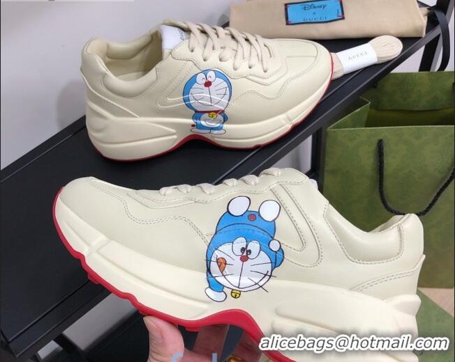 Grade Design Doraemon x Gucci Rhyton Sneakers in White Leather 012565