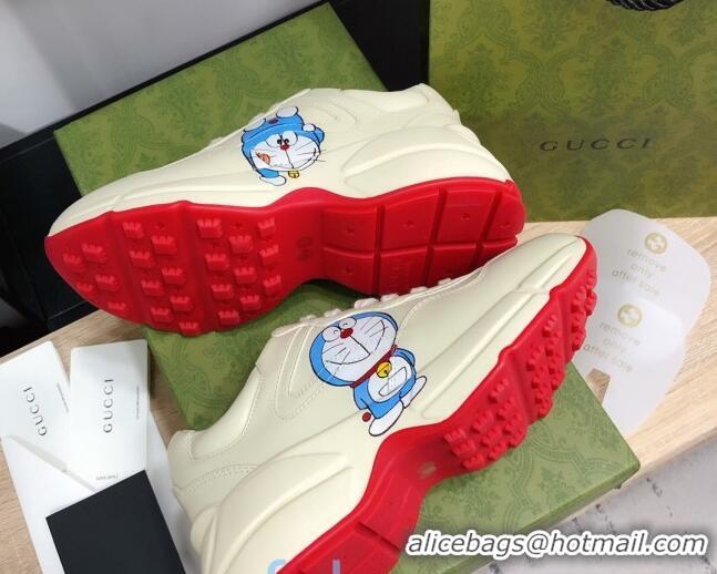 Grade Design Doraemon x Gucci Rhyton Sneakers in White Leather 012565