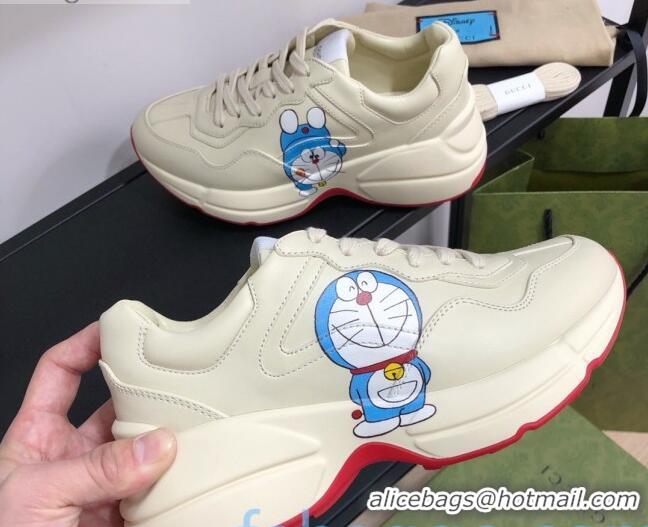 Grade Design Doraemon x Gucci Rhyton Sneakers in White Leather 012565