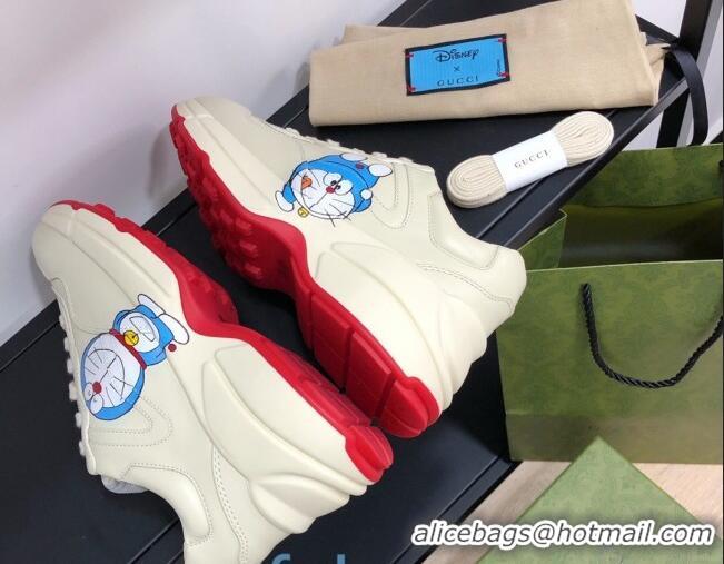 Grade Design Doraemon x Gucci Rhyton Sneakers in White Leather 012565