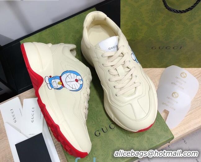 Grade Design Doraemon x Gucci Rhyton Sneakers in White Leather 012565