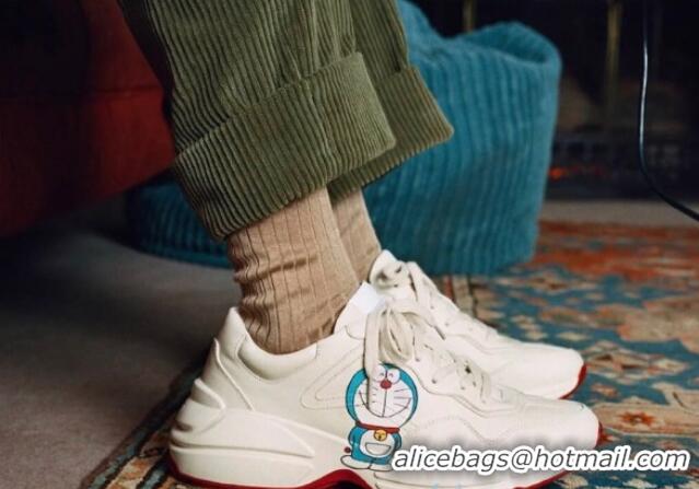 Grade Design Doraemon x Gucci Rhyton Sneakers in White Leather 012565