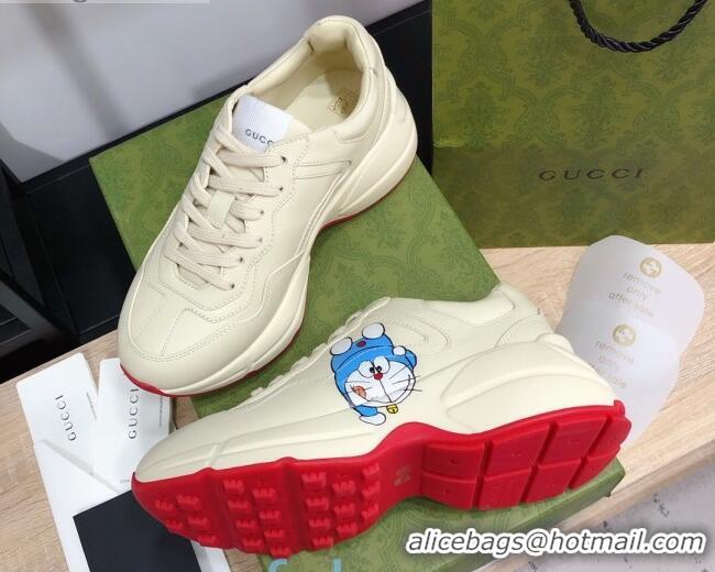 Grade Design Doraemon x Gucci Rhyton Sneakers in White Leather 012565