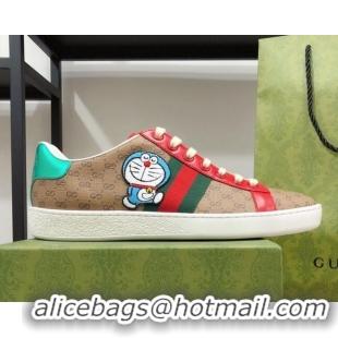 Unique Grade Doraemon x Gucci Ace Sneakers in GG Canvas Burgundy 012566