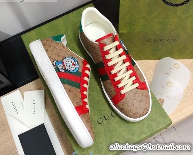 Unique Grade Doraemon x Gucci Ace Sneakers in GG Canvas Burgundy 012566