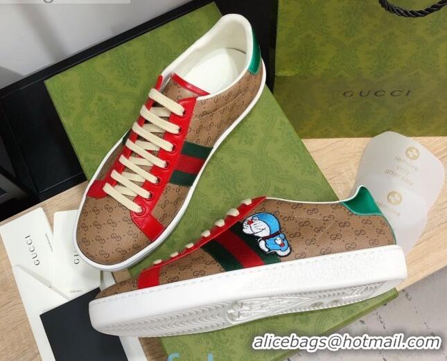 Unique Grade Doraemon x Gucci Ace Sneakers in GG Canvas Burgundy 012566