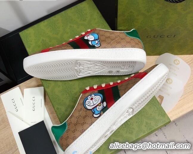 Unique Grade Doraemon x Gucci Ace Sneakers in GG Canvas Burgundy 012566