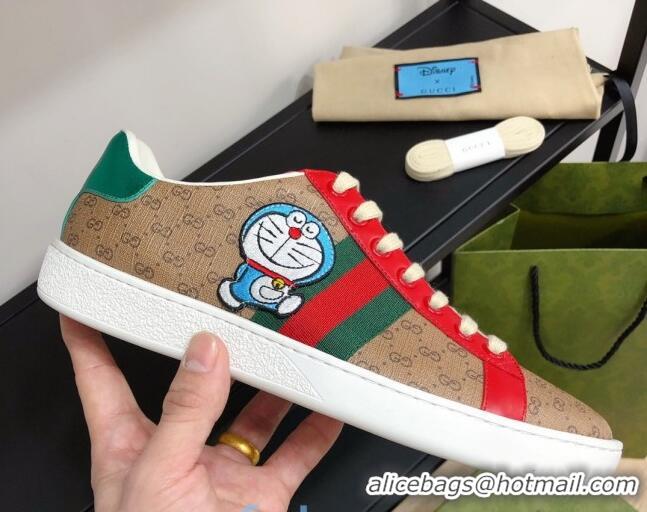 Unique Grade Doraemon x Gucci Ace Sneakers in GG Canvas Burgundy 012566