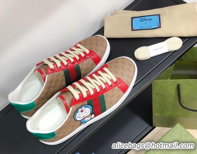 Unique Grade Doraemon x Gucci Ace Sneakers in GG Canvas Burgundy 012566