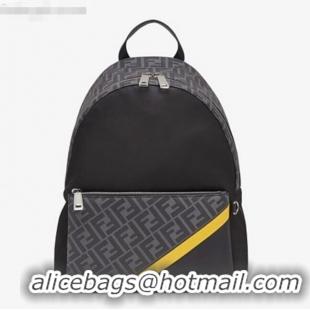 Top Design Fendi Men's Backpack in FF and Stripe F0435 Black/Grey Nylon 2020