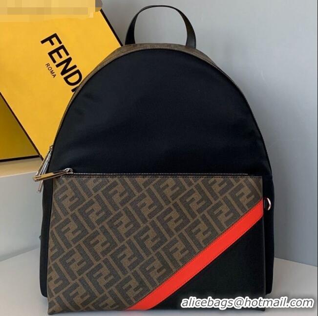 Well Crafted Fendi Men's Backpack in FF and Striped Nylon F0436 Brown/Red 2020