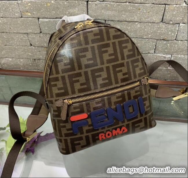 Good Quality Fendi Small FF Backpack with FENDI Charm F0439 Brown/Blue 2020