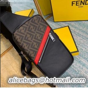 Buy Classic Fendi Men's Sling Shoulder Bag in Leather and Brown FF Canvas F0453 Black/Red 2020