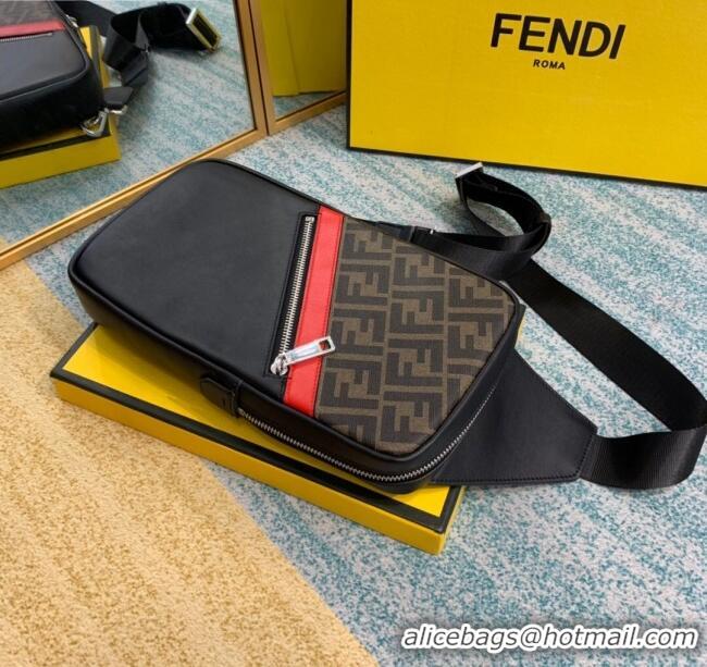 Buy Classic Fendi Men's Sling Shoulder Bag in Leather and Brown FF Canvas F0453 Black/Red 2020