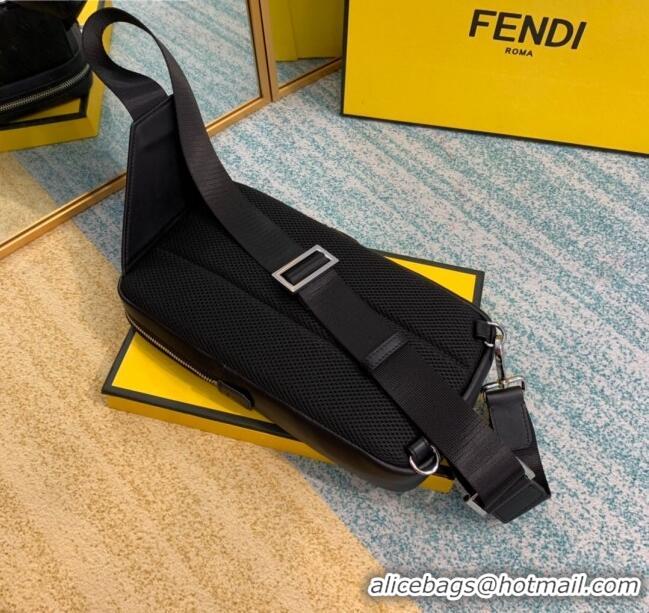 Buy Classic Fendi Men's Sling Shoulder Bag in Leather and Brown FF Canvas F0453 Black/Red 2020