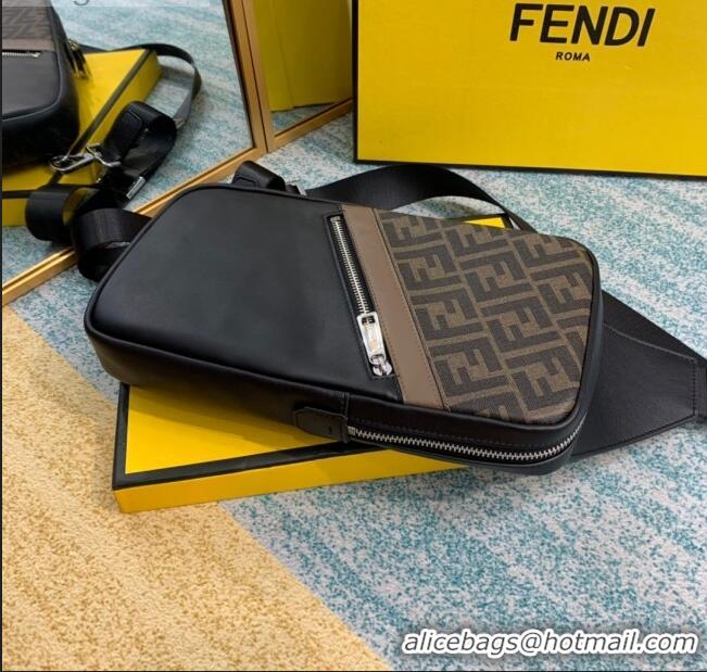 Super Quality Fendi Men's Sling Shoulder Bag in Black Leather and FF Canvas F0453 Brown 2020