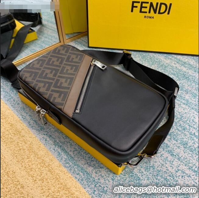 Super Quality Fendi Men's Sling Shoulder Bag in Black Leather and FF Canvas F0453 Brown 2020