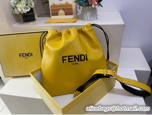 Classic Fendi Pack Medium Pouch Bucket Bag in F1516 Yellow Nappa Leather Bag 2020