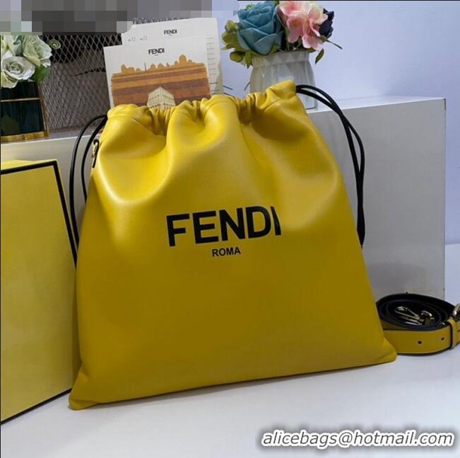 Classic Fendi Pack Medium Pouch Bucket Bag in F1516 Yellow Nappa Leather Bag 2020