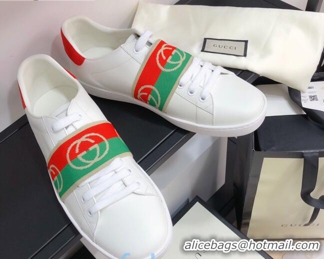 Low Price Gucci Ace Sneakers with Interlocking G Web 012568 White/Red