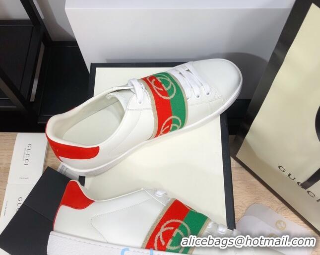 Low Price Gucci Ace Sneakers with Interlocking G Web 012568 White/Red