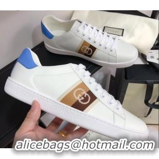 Best Luxury Gucci Ace Sneakers with Interlocking G Web 012568 White/Blue