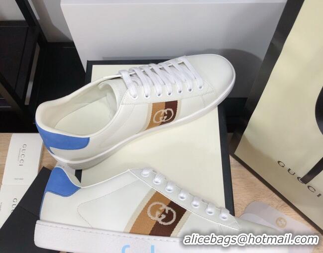 Best Luxury Gucci Ace Sneakers with Interlocking G Web 012568 White/Blue